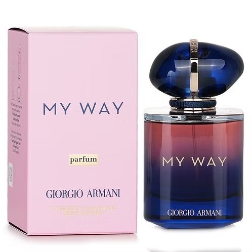 Giorgio Armani My Way Parfum Refillable and box, a gourmand aromatic fragrance for women.