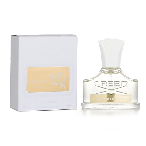 Creed Aventus for Her EDP spray bottle and box, a gourmand aromatic fragrance for women.