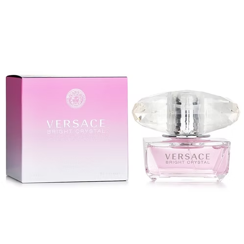 Versace Bright Crystal EDT spraybottle and box, a gourmand aromatic fragrance for women.