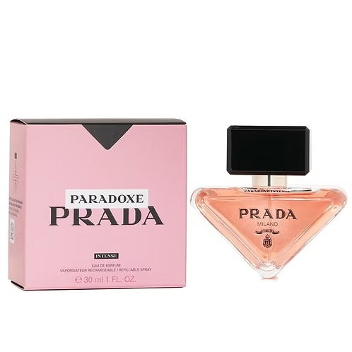 PRADA - Paradoxe Intense Eau De Parfum Spray and box, a gourmand aromatic fragrance for women.