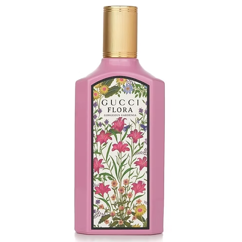 Gucci Flora Gorgeous Gardenia Eau de Parfum and box, a gourmand aromatic fragrance for women.