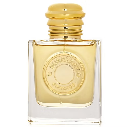 Burberry Goddess Eau De Parfum spray bottle with elegant gold cap and warm amber fragrance.