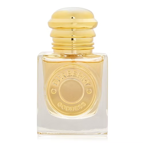 Burberry Goddess Eau De Parfum Spray in a luxurious bottle with golden cap, representing elegance and femininity.